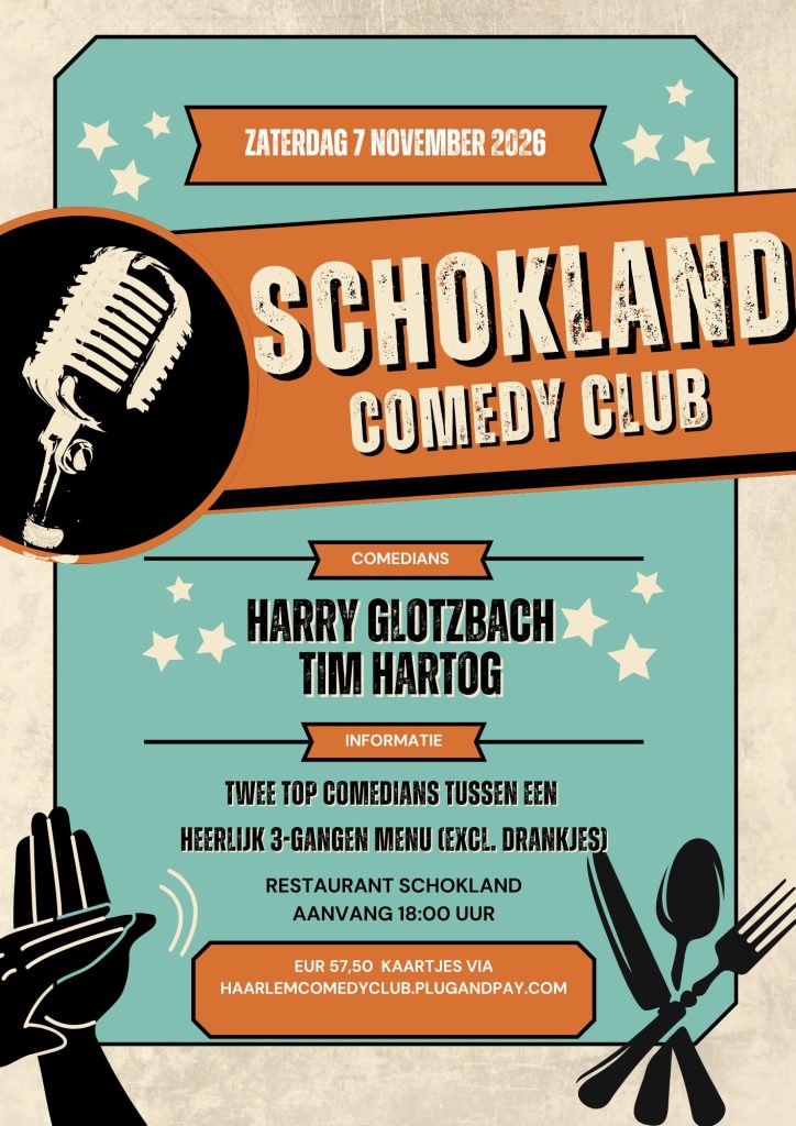 Poster Schokland Comedy Club, zaterdag 7 november 2026