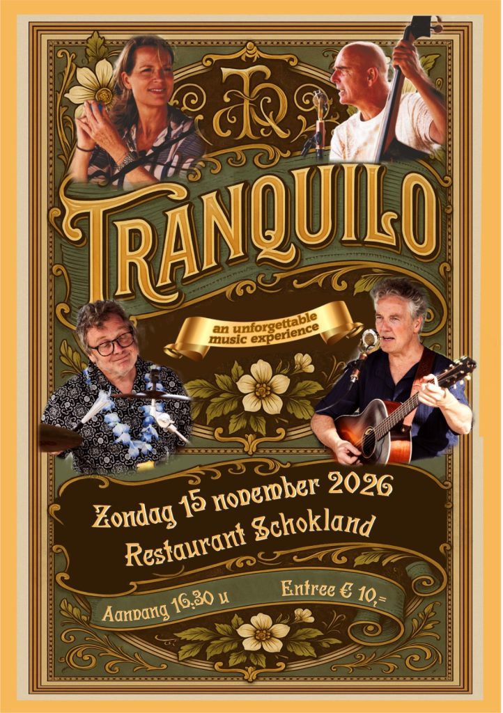 Poster muziekmiddag Tranquilo, zondag 15 november 2026